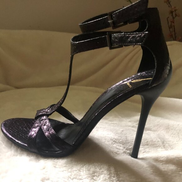 B Brian Atwood Laetitia Black Pearl Snakeskin T-Strap High Heel Sandals US 8 - Picture 5 of 8